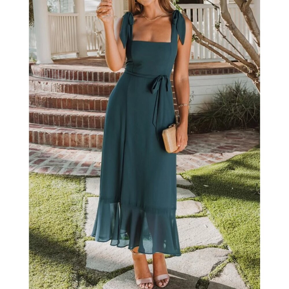 NWT Show Me Your Mumu Claire Midi Dress in Emerald Chiffon Sz. M